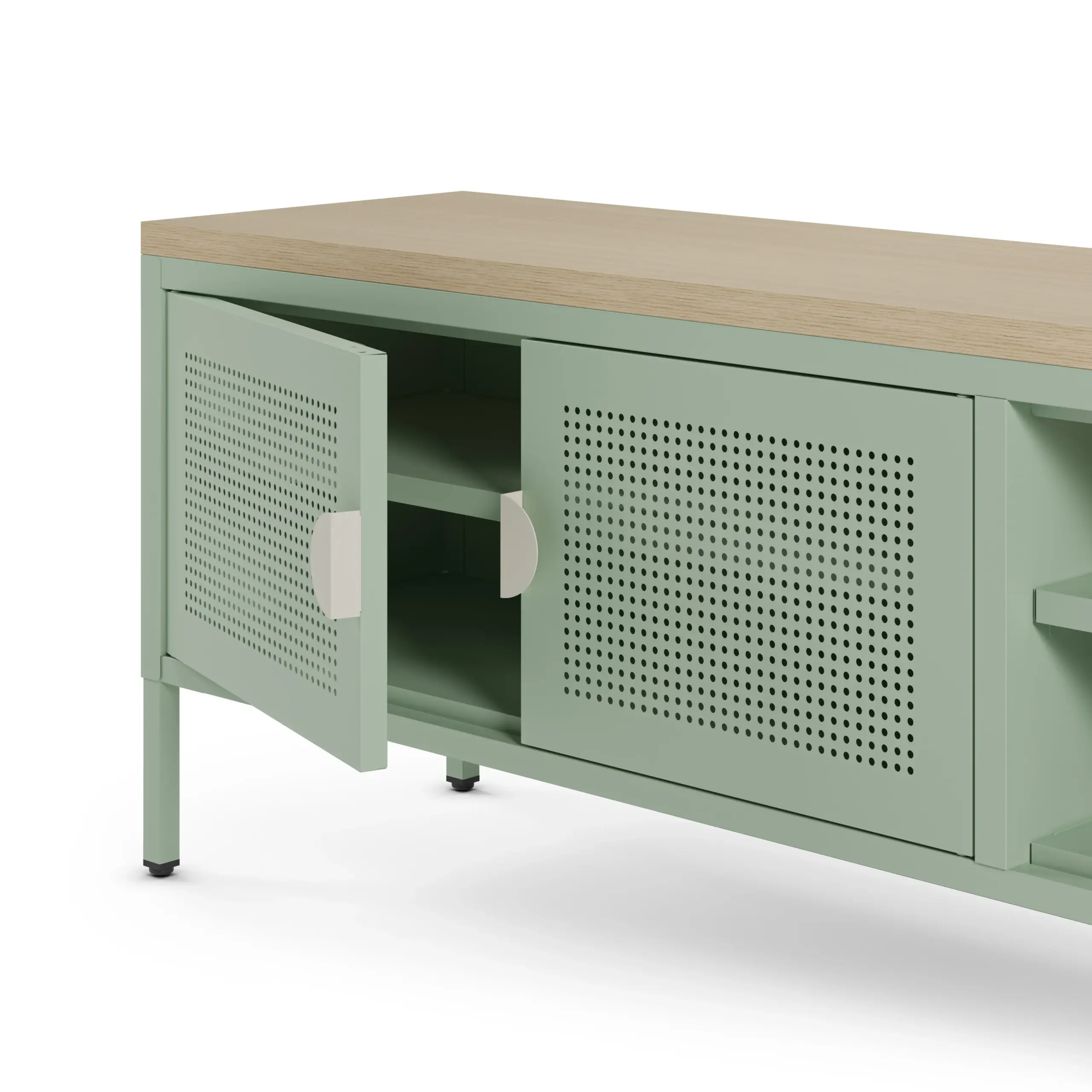 Mueble TV Sayla de 160 cm en verde menta y roble 3_risultato