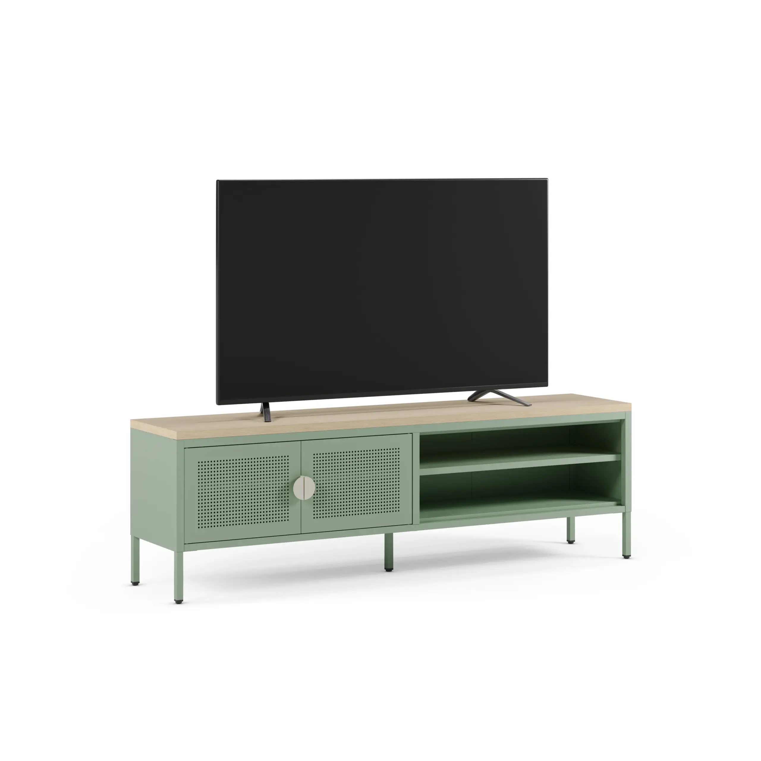 Mueble TV Sayla de 160 cm en verde menta y roble