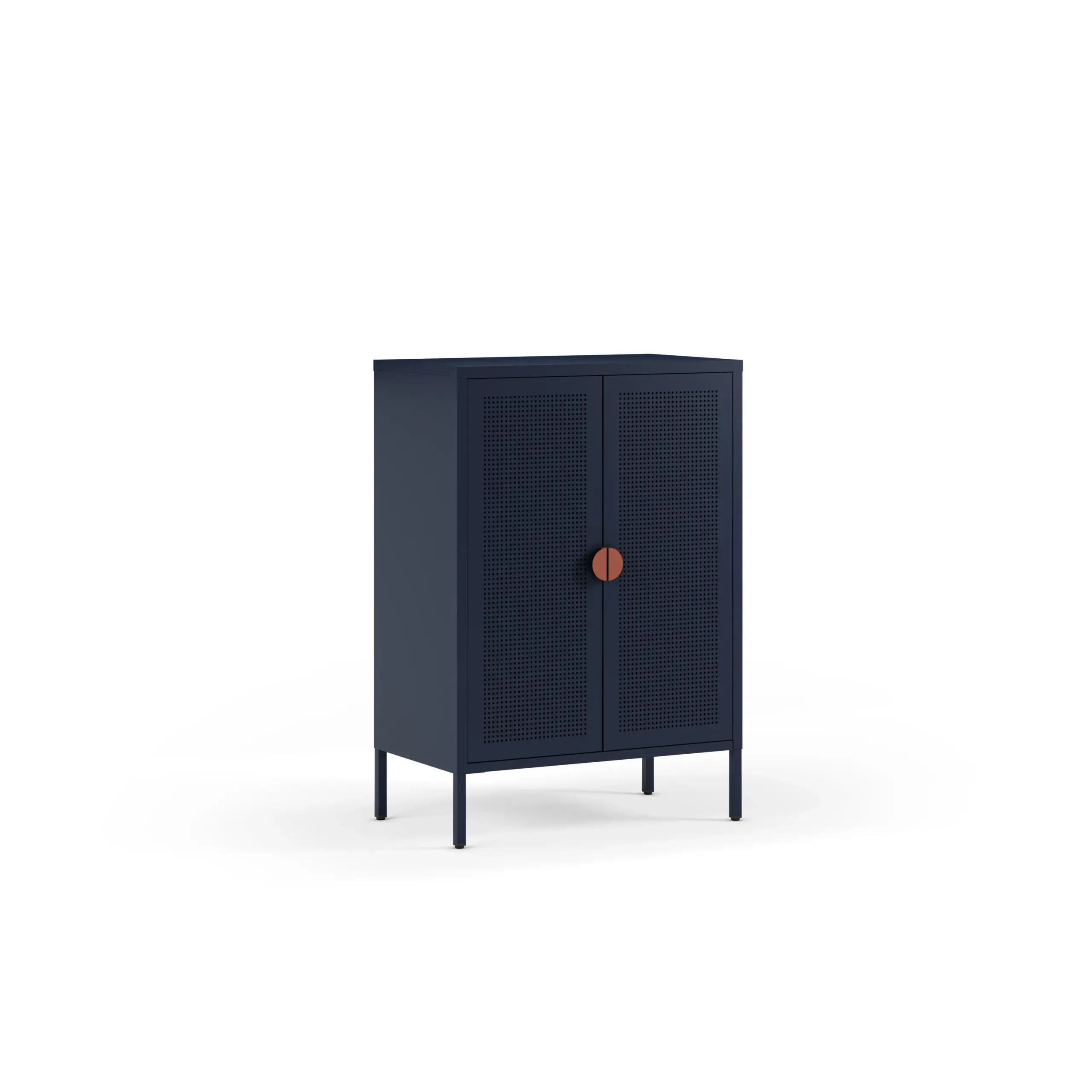 Mueble auxiliar Sayla de 70 cm en azul oscuro con dos puertas y tirador terracota
