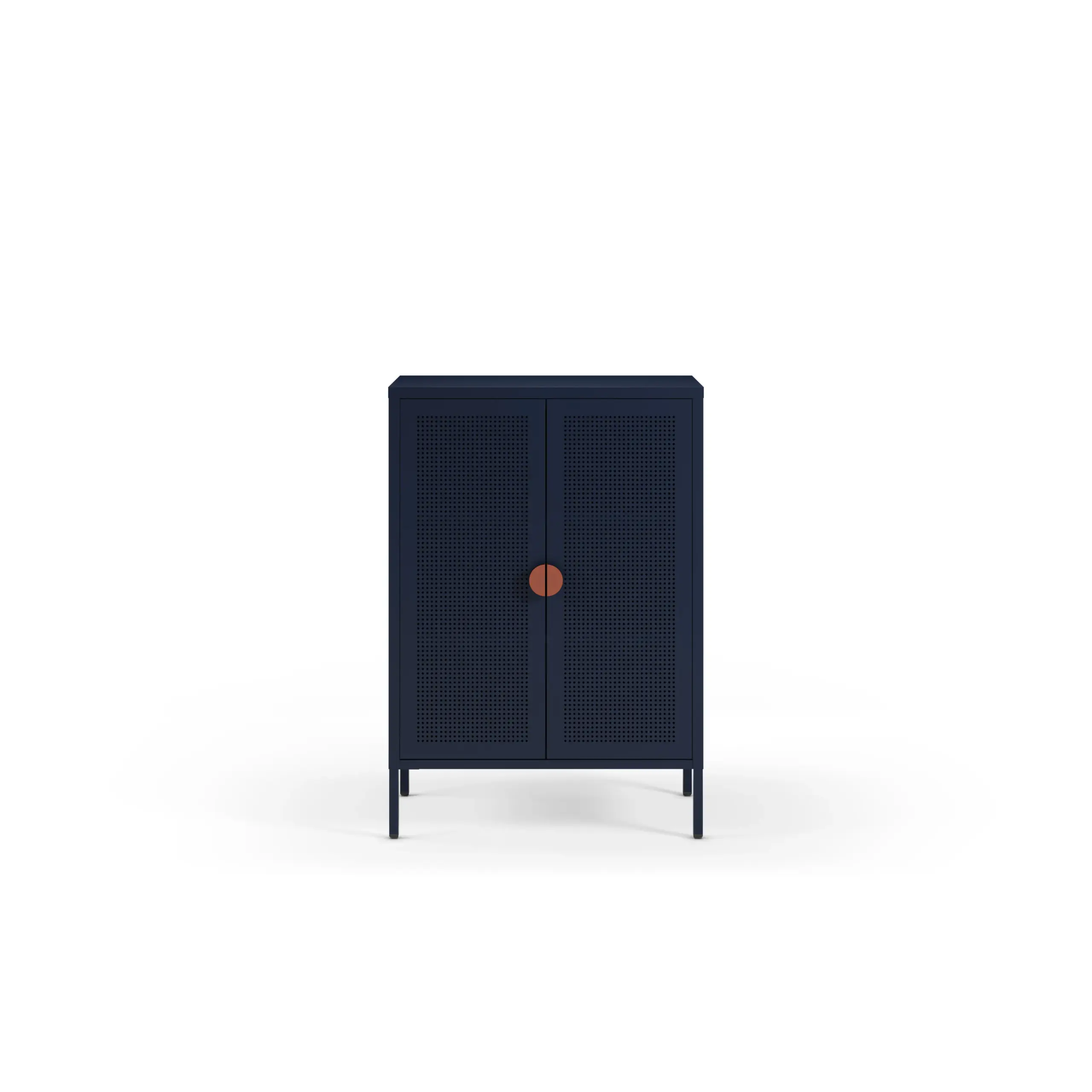 Mueble auxiliar Sayla de 70 cm en azul oscuro con dos puertas y tirador terracota