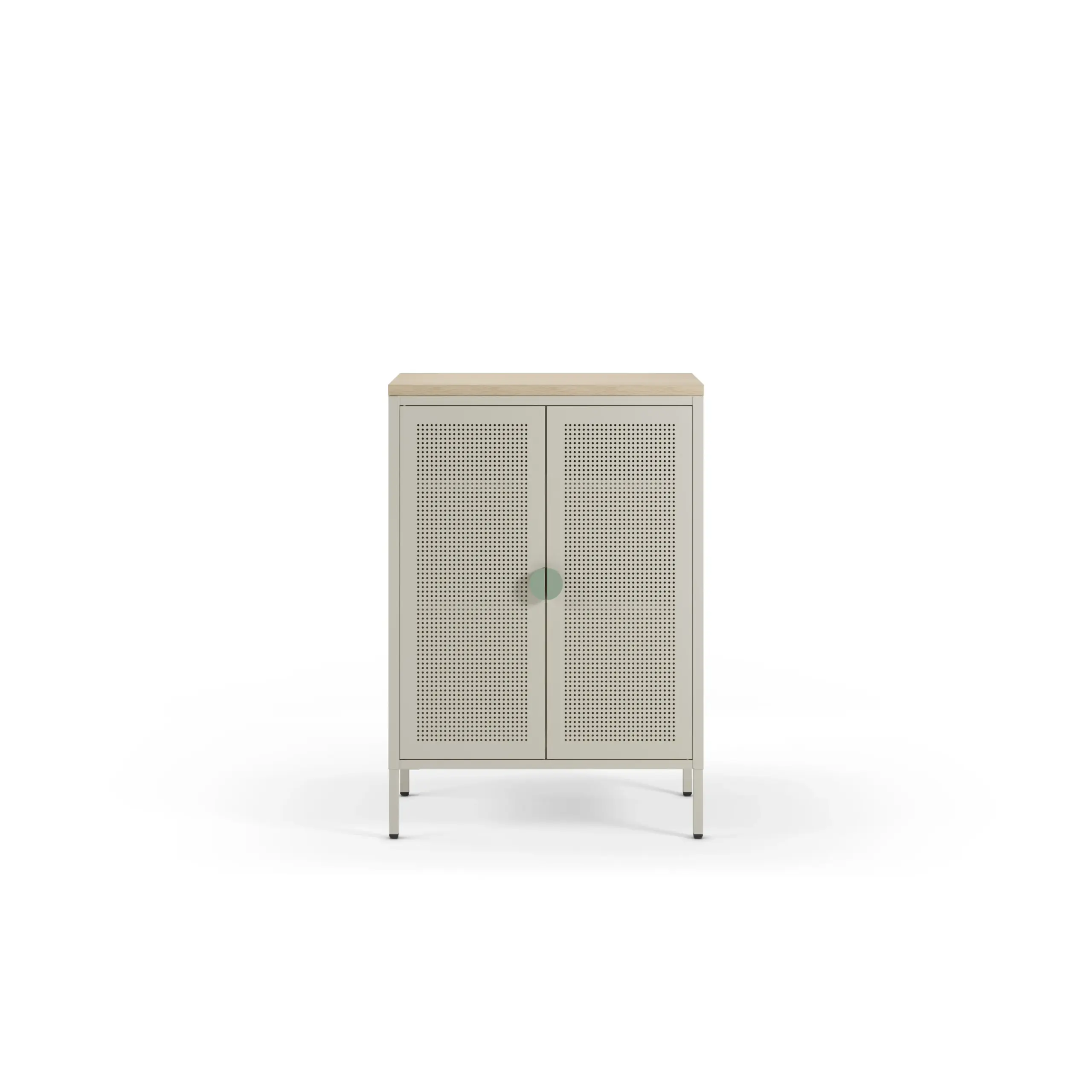 Mueble auxiliar Sayla de 70 cm en crema y roble con dos puertas y tirador verde menta 4_risultato Mueble auxiliar Sayla de 70 cm en crema y roble con dos puertas y tirador verde menta