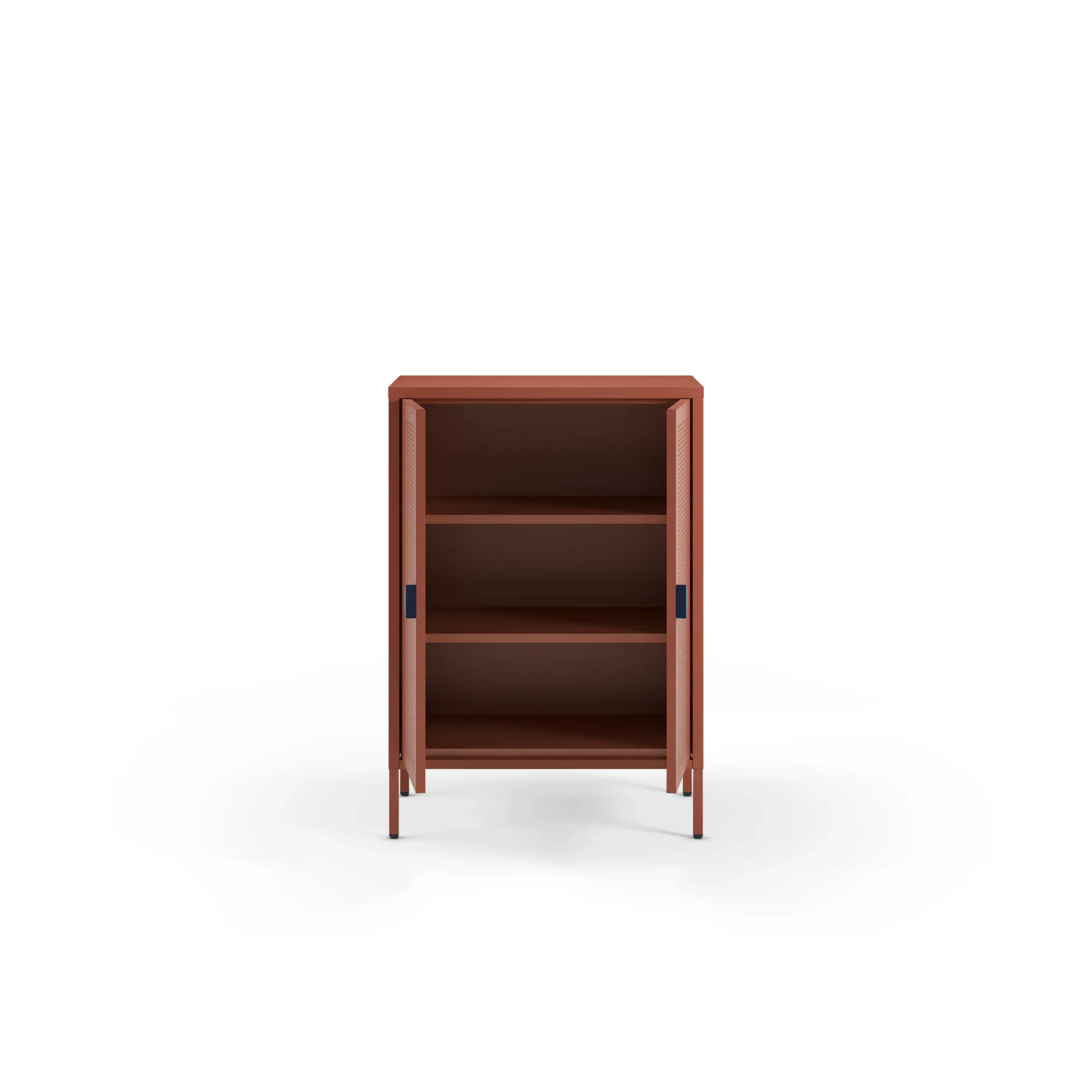 Mueble auxiliar Sayla de 70 cm en terracota con dos puertas y tirador azul oscuro 2_risultato