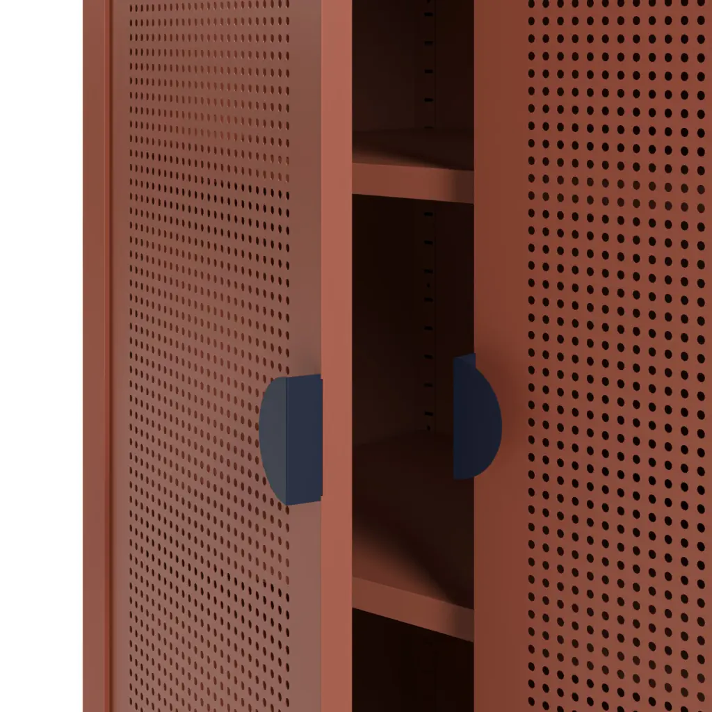 Mueble auxiliar Sayla de 70 cm en terracota con dos puertas y tirador azul oscuro 3_risultato