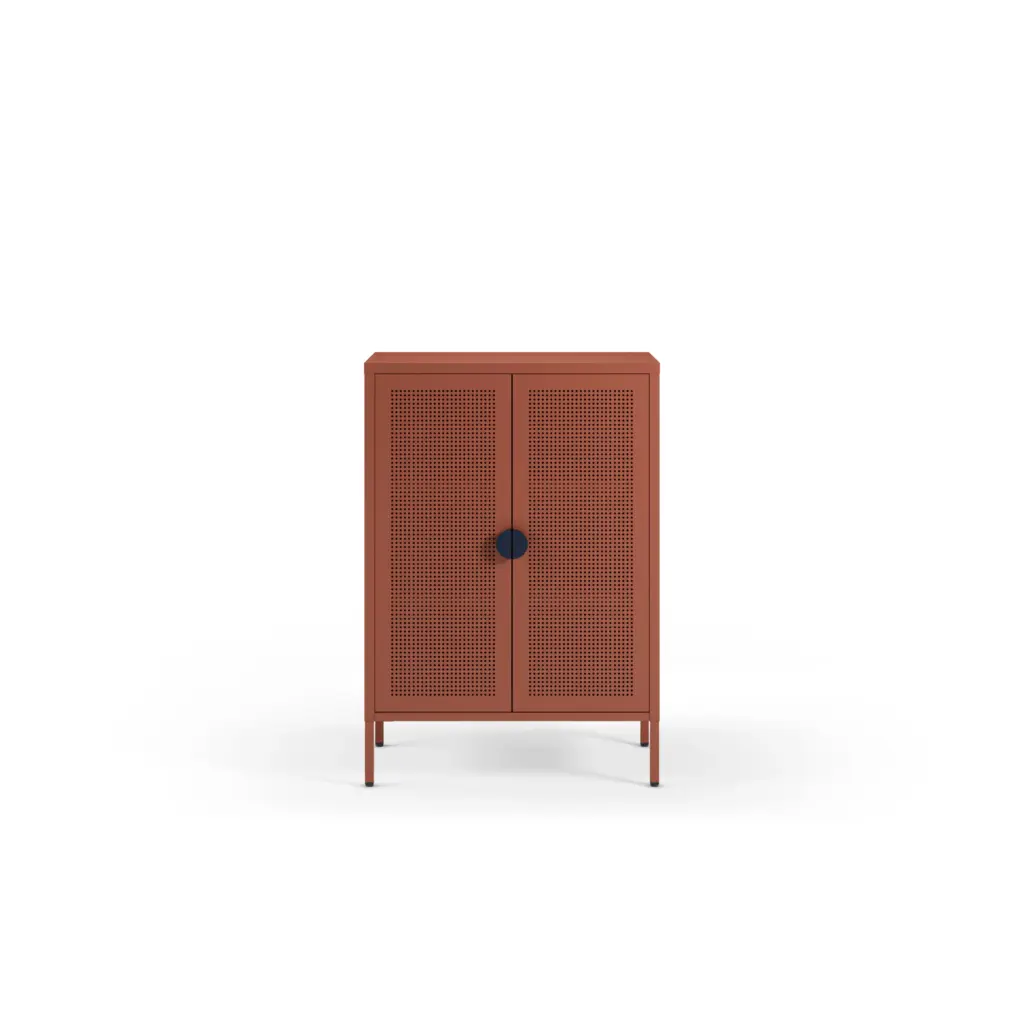 Mueble auxiliar Sayla de 70 cm en terracota con dos puertas y tirador azul oscuro 4_risultato Mueble auxiliar Sayla de 70 cm en terracota con dos puertas y tirador azul oscuro