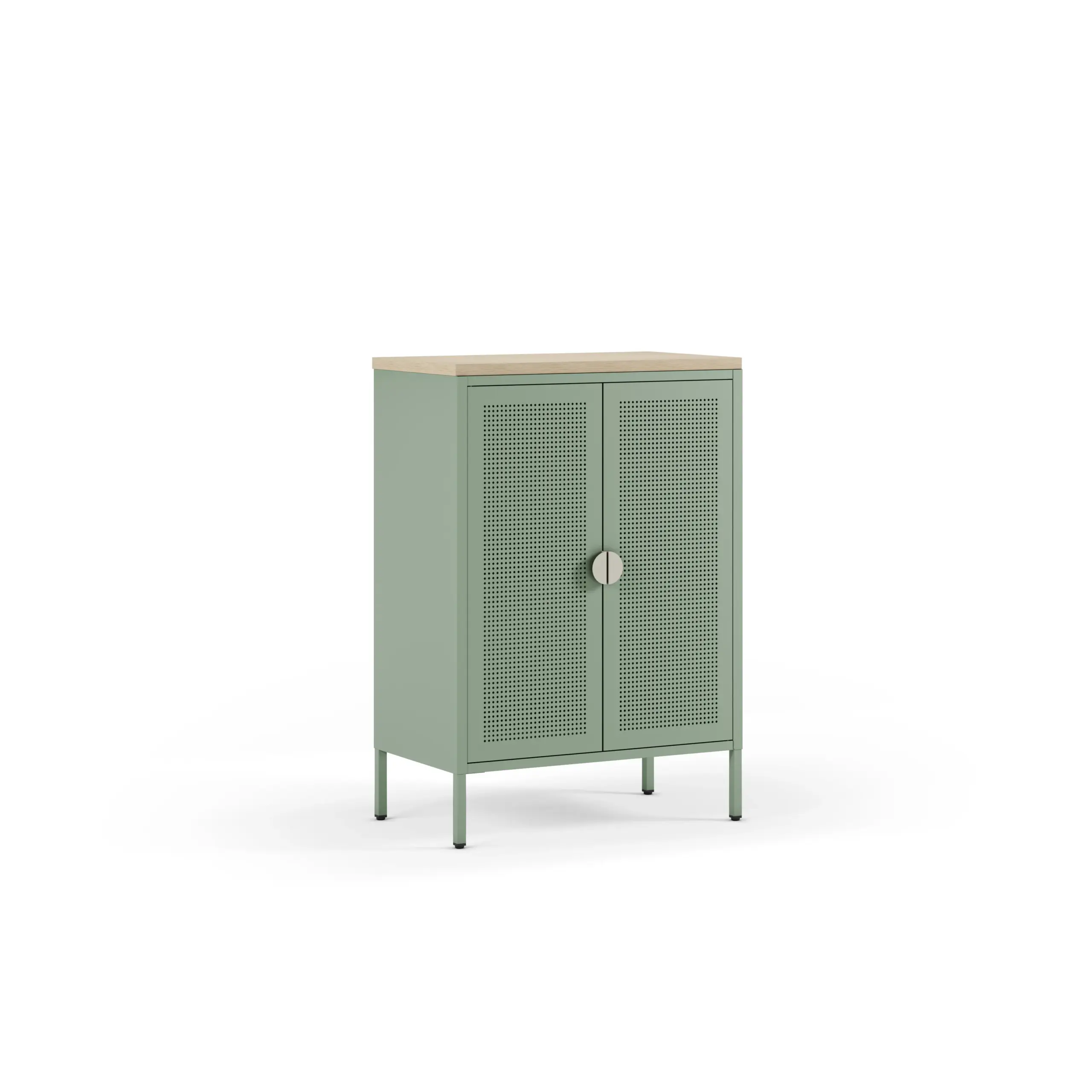 Mueble auxiliar Sayla de 70 cm en verde menta y roble con dos puertas