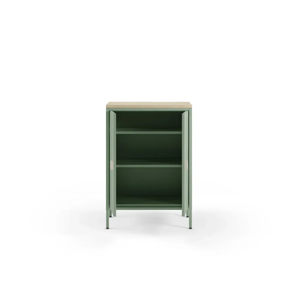 Mueble auxiliar Sayla de 70 cm en verde menta y roble con dos puertas 2_risultato