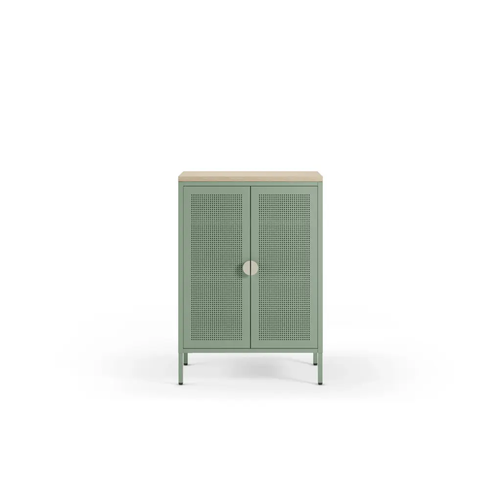 Mueble auxiliar Sayla de 70 cm en verde menta y roble con dos puertas 4_risultato Mueble auxiliar Sayla de 70 cm en verde menta y roble con dos puertas