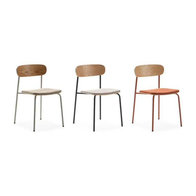 Silla de comedor Adriana con respaldo de madera y asiento tapizado en Beige, Taupe y Teja