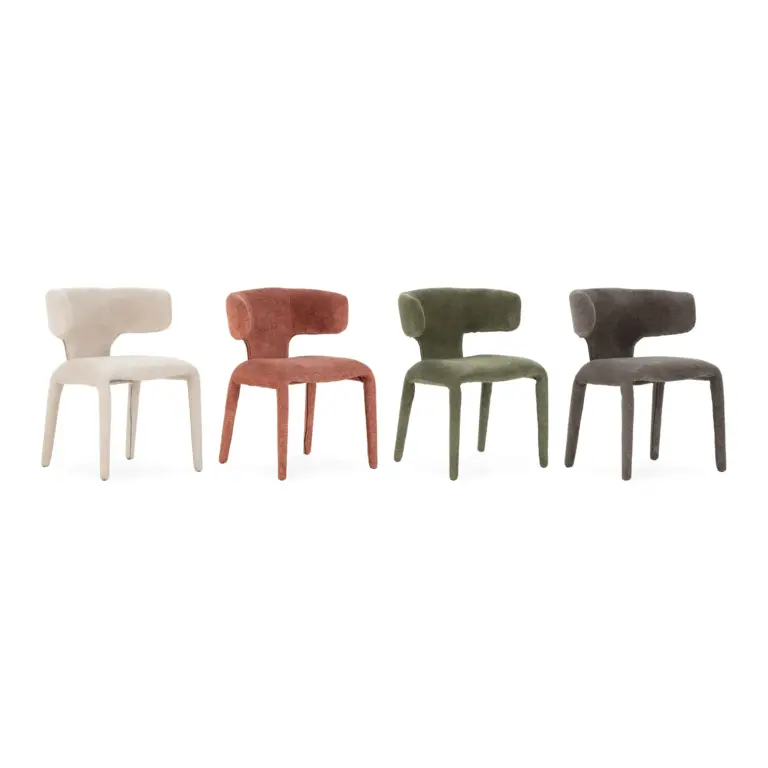 Silla de comedor Maca totalmente tapizada con patas tapizadas en Beige, Terracota, Verde y Gris Oscuro