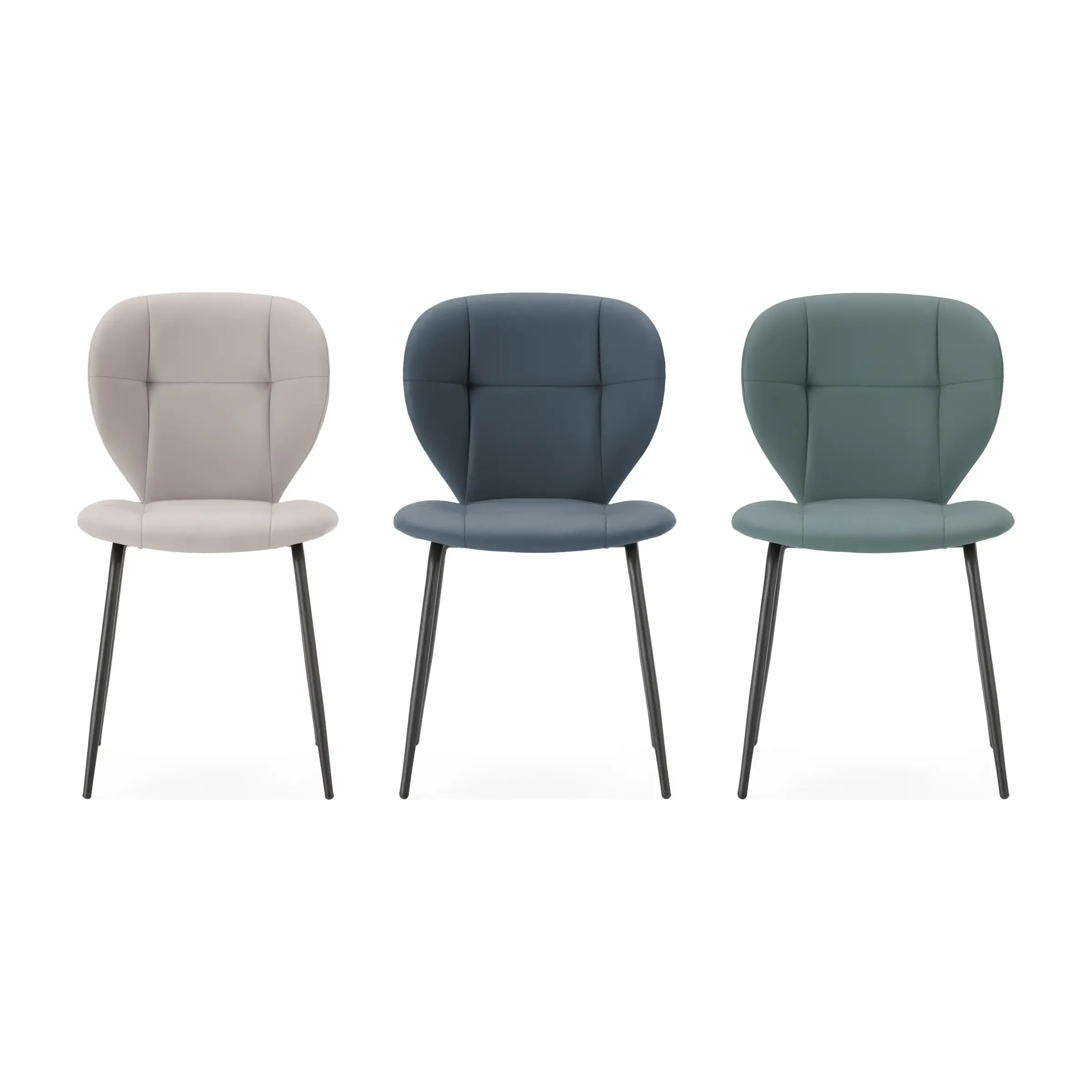 Silla de comedor Maura tapizada con patas metálicas negras en Beige, Azul Oscuro y Verde