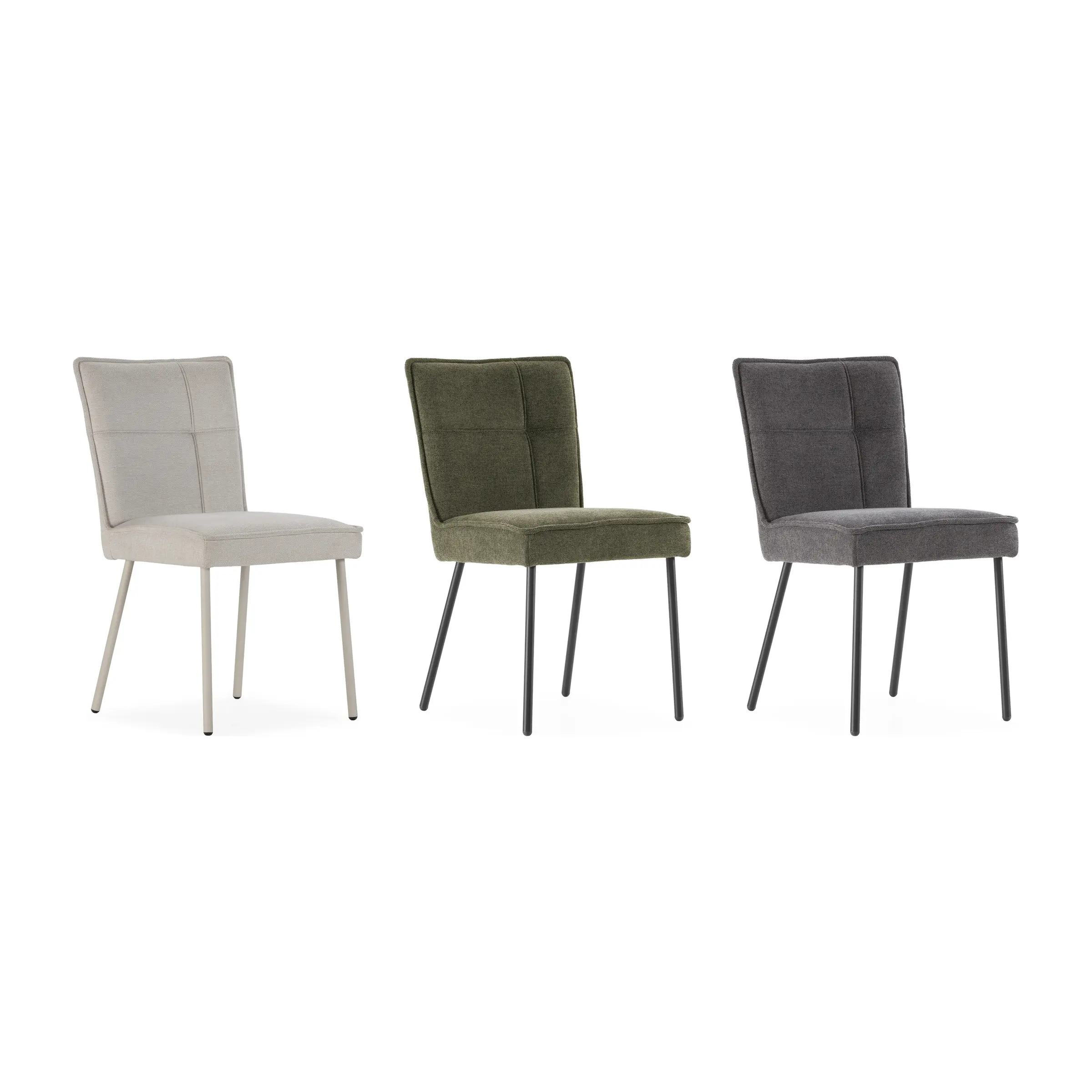 Silla de comedor Vesta tapizada en tela en los colores Crema, Verde y Gris Oscuro