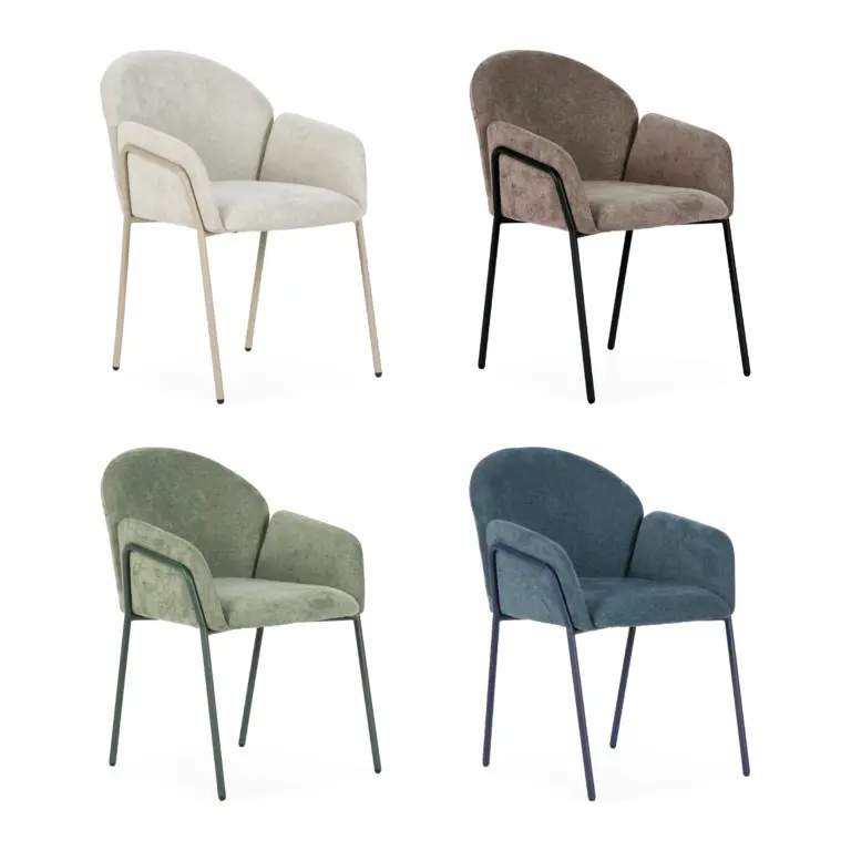 Sillas Aslin en beige, moca, verde y azul