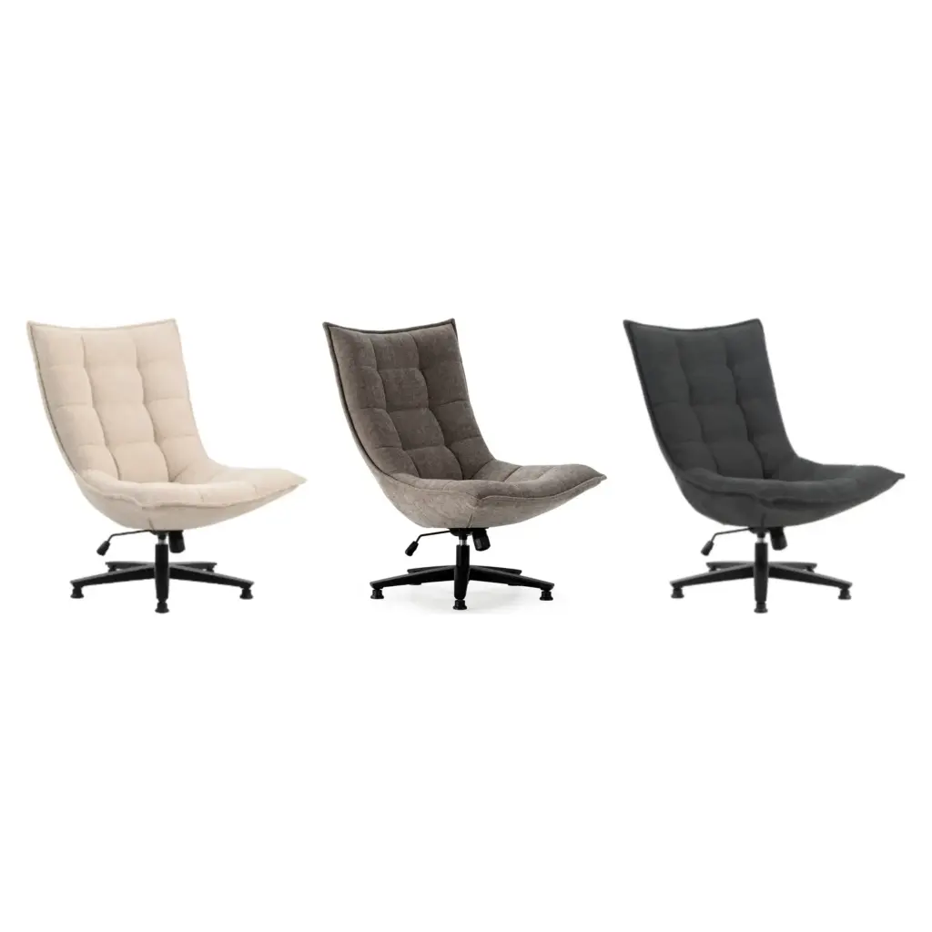 Sillón Cave giratorio en Beige, Taupe y Gris Oscuro Sillón Cave giratorio tapizado en tela en los colores Beige, Taupe y Gris Oscuro