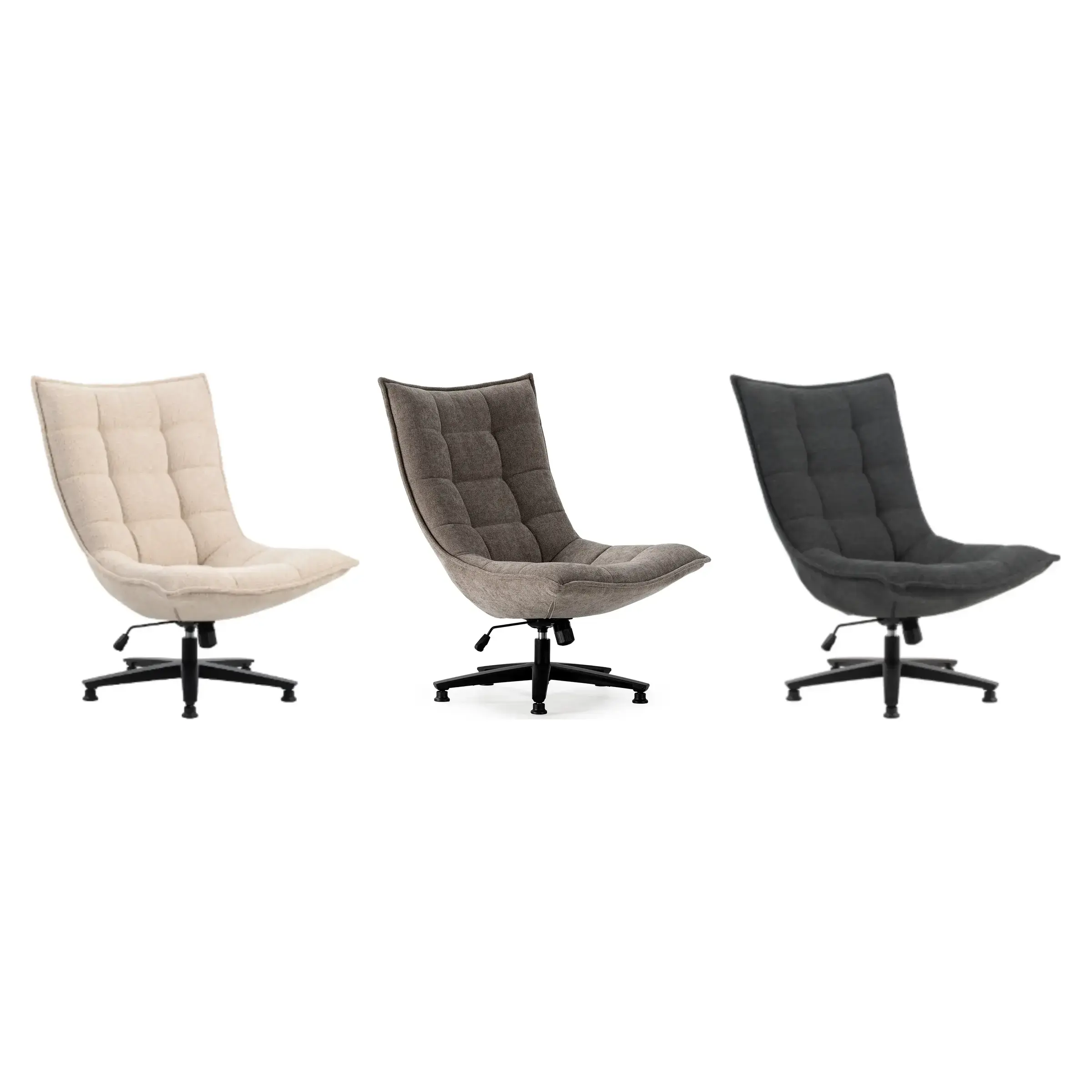 Sillón Cave giratorio tapizado en tela en los colores Beige, Taupe y Gris Oscuro