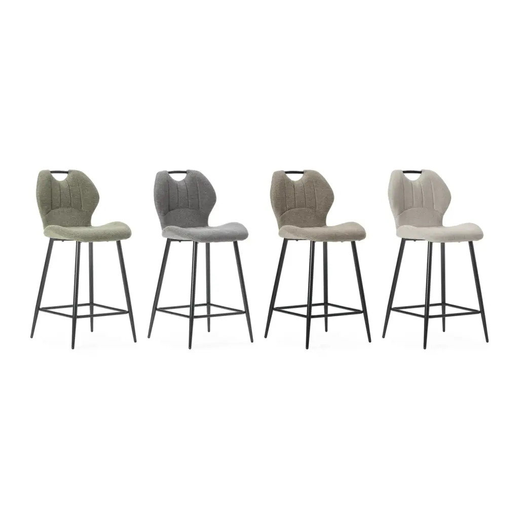 Taburete alto MULI tapizado con asa en los colores Verde, Gris Antracita, Marrón y Beige